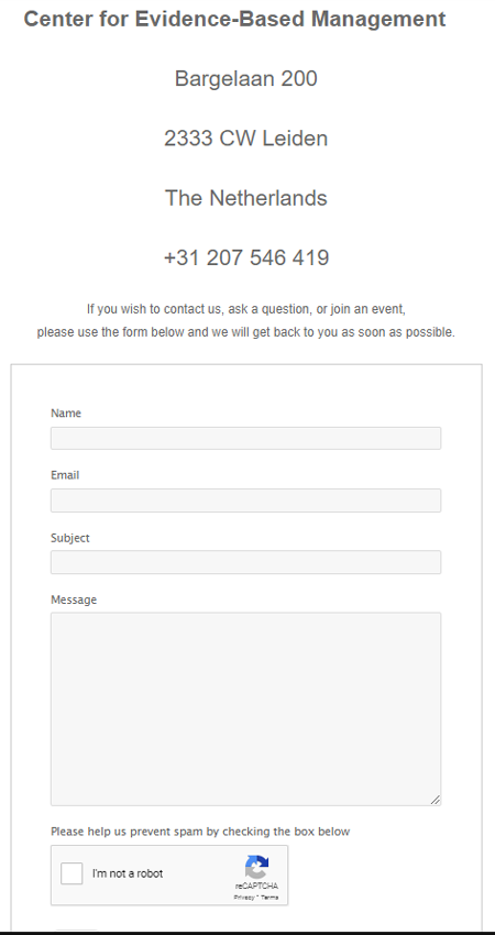 Center for Evidence Based Management Contact Page Center for Evidence Based Management Contact Page